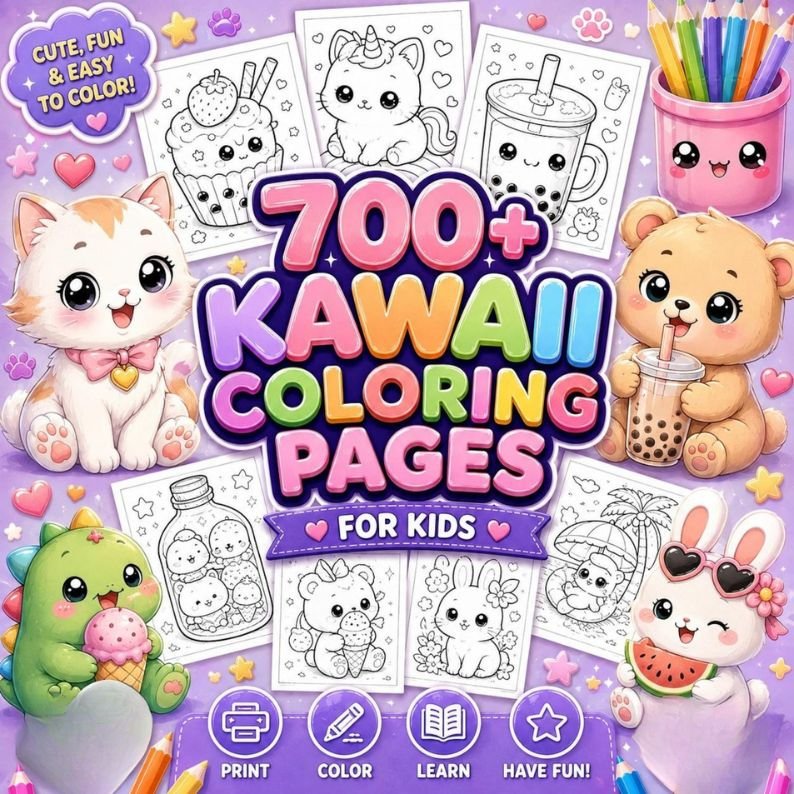 Cute Kawaii Coloring Pages Bundle