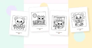 Preview collage of kawaii bear coloring pages printable designs
