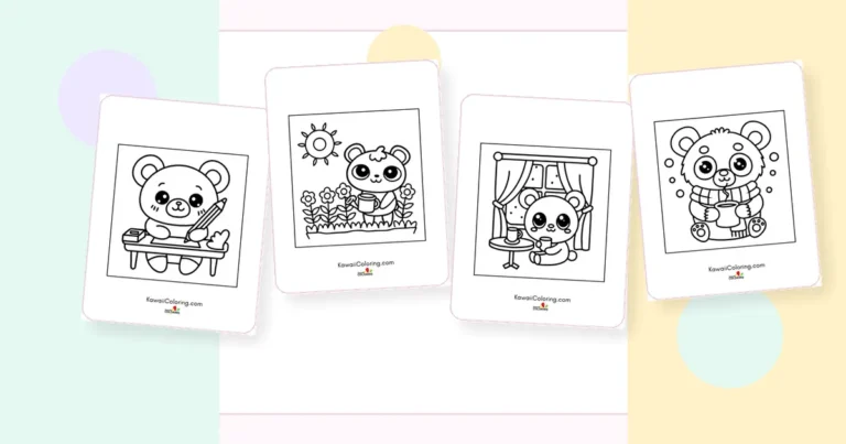 Preview collage of kawaii bear coloring pages printable designs