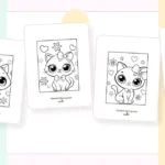 Preview collage of kawaii cat coloring pages printable designs