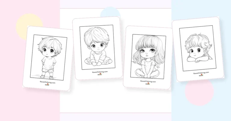 Preview collage of kawaii chibi coloring pages printable designs