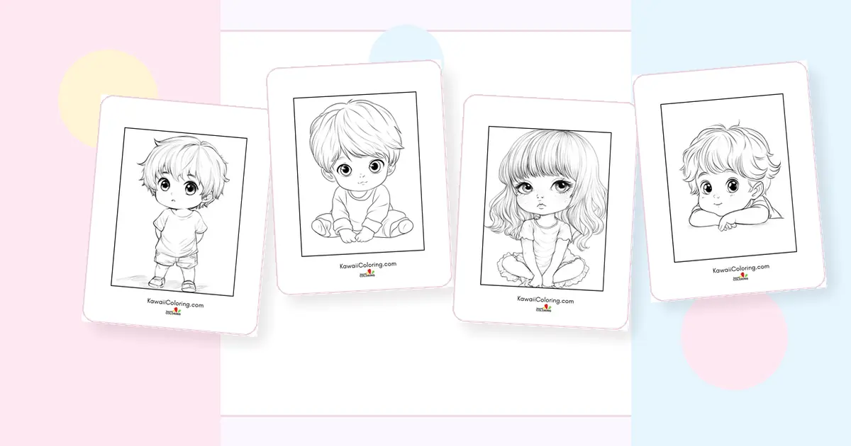 Preview collage of kawaii chibi coloring pages printable designs