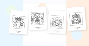 Preview collage of kawaii christmas coloring pages printable designs