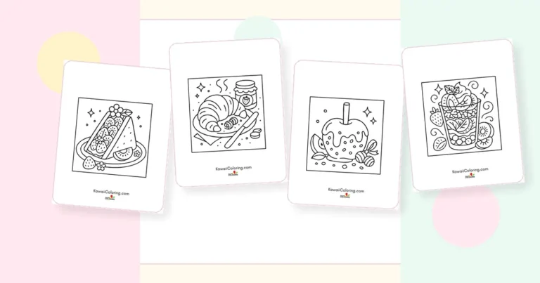 Preview collage of kawaii cute dessert coloring pages printable designs