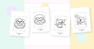 Preview collage of kawaii dog coloring pages printable designs