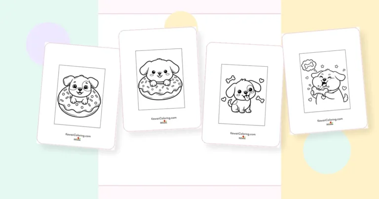 Preview collage of kawaii dog coloring pages printable designs