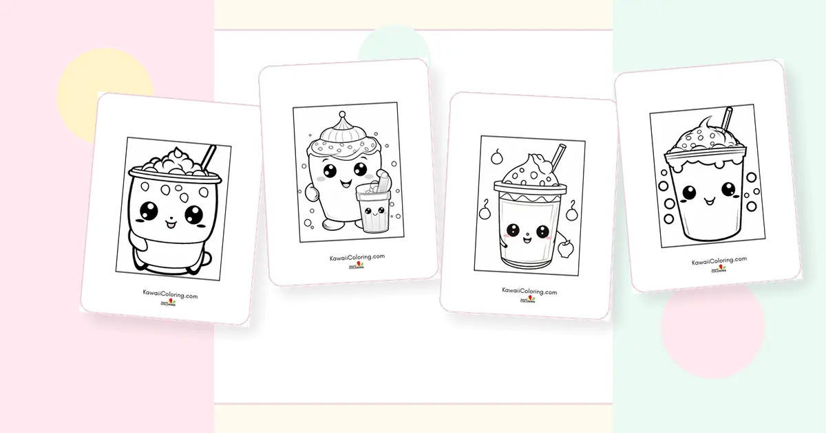 Preview collage of kawaii drinks coloring pages printable designs