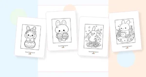 Preview collage of kawaii easter bunny coloring pages printable designs