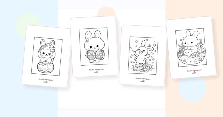 Preview collage of kawaii easter bunny coloring pages printable designs