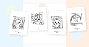 Preview collage of kawaii easter coloring pages printable designs