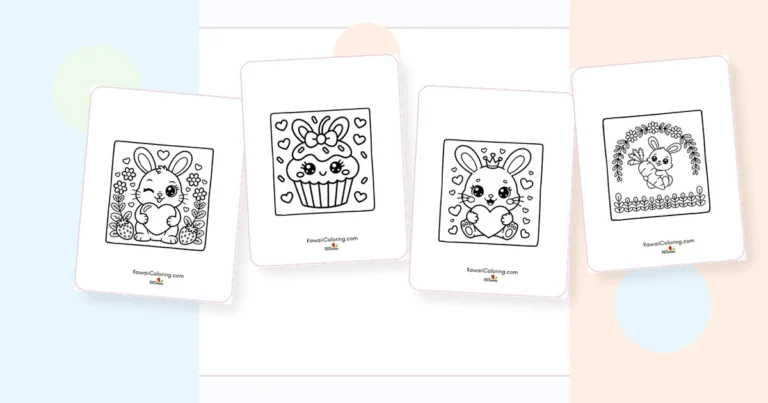 Preview collage of kawaii easter coloring pages printable designs