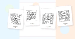 Preview collage of kawaii fall coloring pages printable designs
