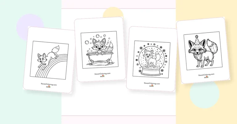 Preview collage of kawaii fox coloring pages printable designs