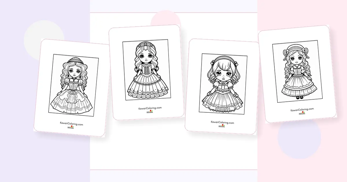 Preview collage of kawaii goth dolls coloring pages printable designs
