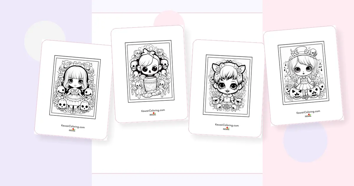 Preview collage of kawaii horror coloring pages printable designs