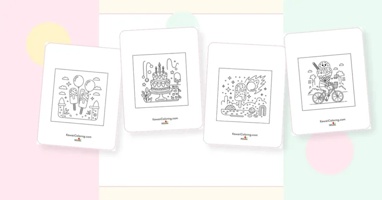 Preview collage of kawaii ice cream coloring pages printable designs