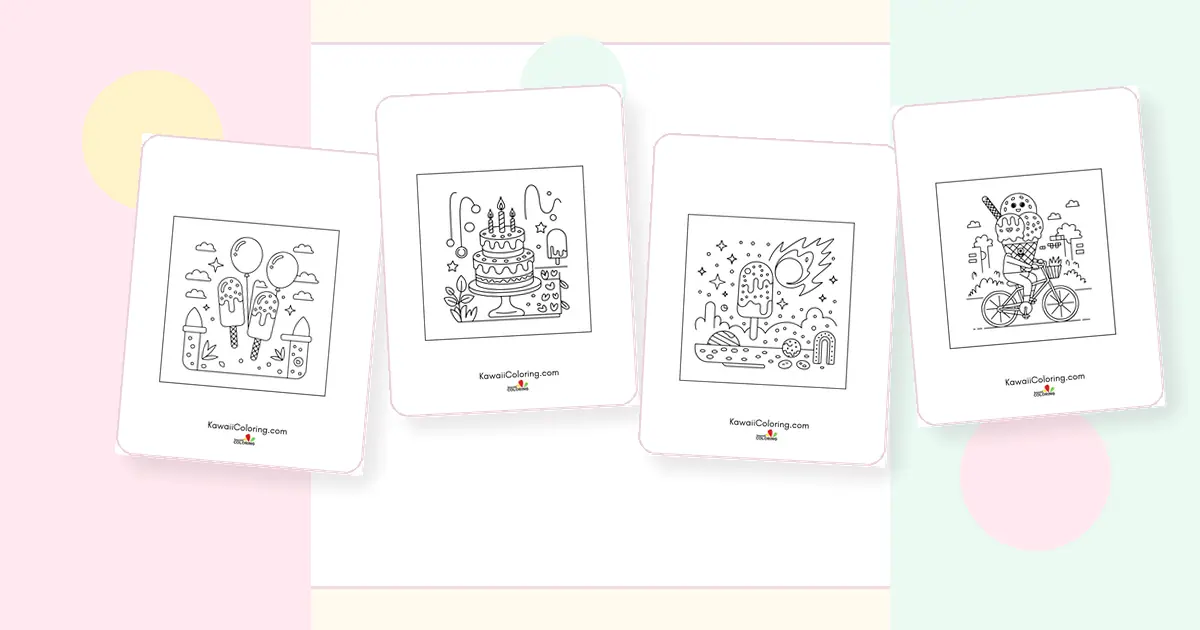 Preview collage of kawaii ice cream coloring pages printable designs