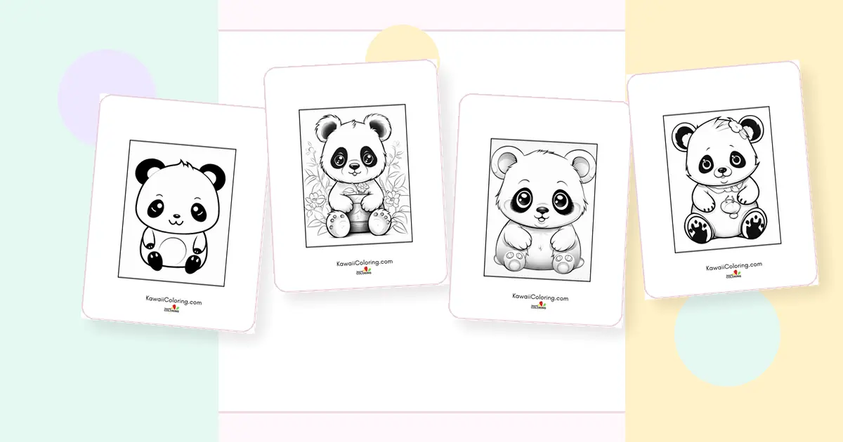 Preview collage of kawaii panda coloring pages printable designs