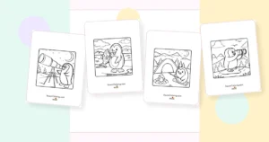 Preview collage of kawaii penguins coloring pages printable designs