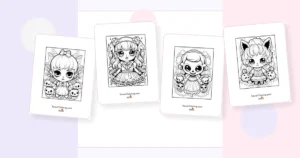 Preview collage of kawaii spooky coloring pages printable designs
