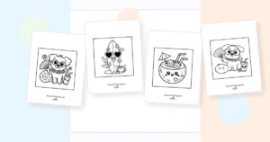 Preview collage of kawaii summer coloring pages printable designs