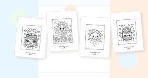 Preview collage of kawaii valentines coloring pages printable designs