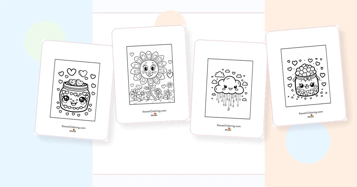 Preview collage of kawaii valentines coloring pages printable designs