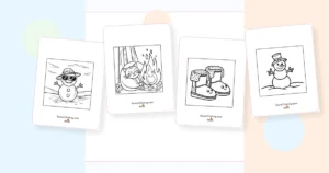 Preview collage of kawaii winter coloring pages printable designs