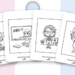 Preview collage of kawaii teacher coloring pages printable designs
