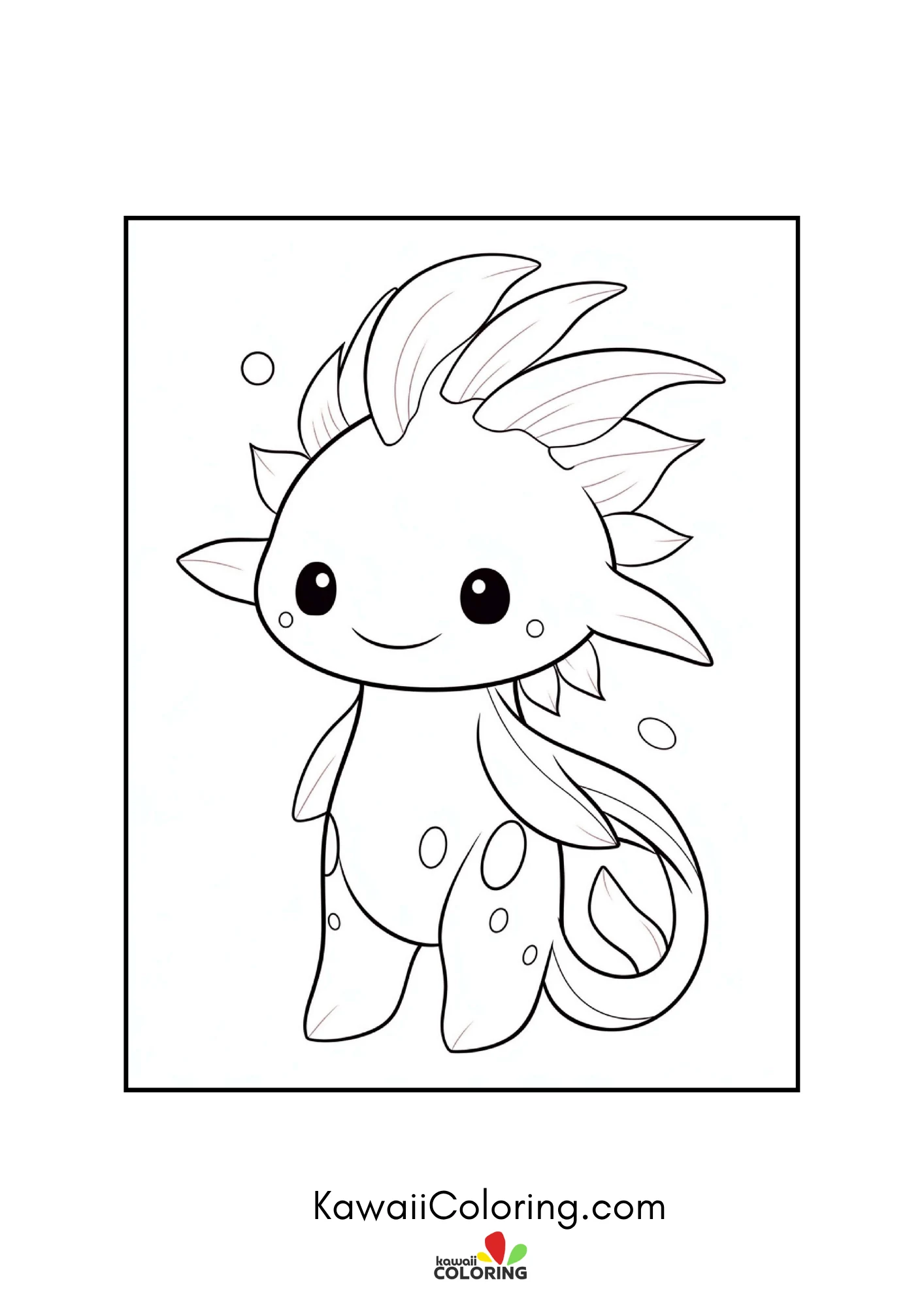 Cute axolotl surrounded by aquatic plants