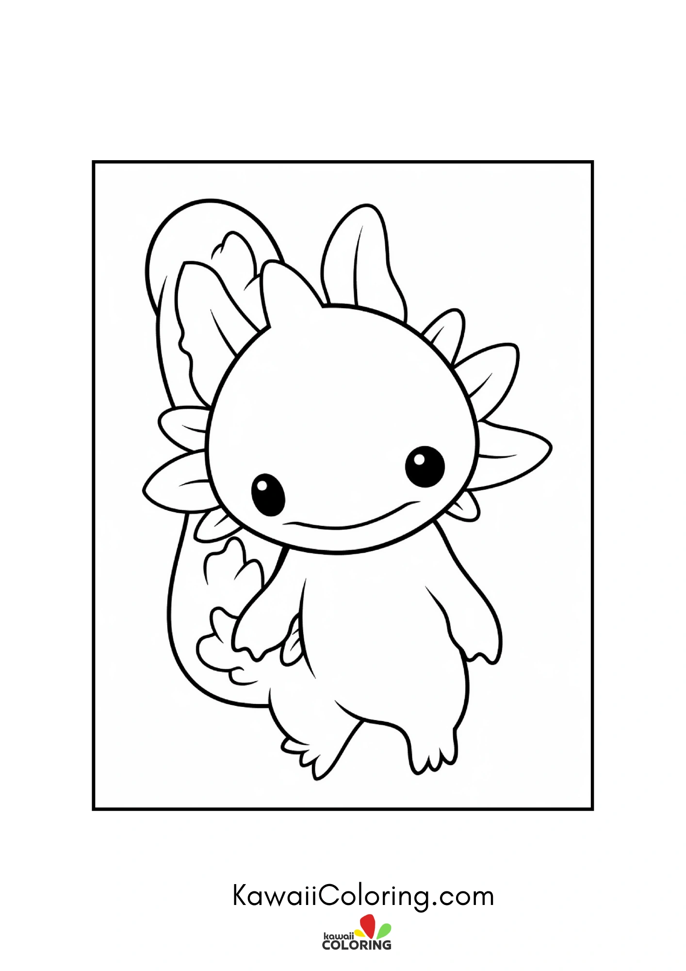Happy axolotl floating in a pond scene
