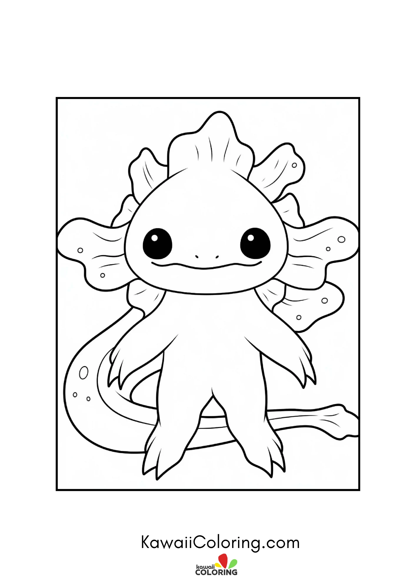 Cute axolotl surrounded by aquatic plants
