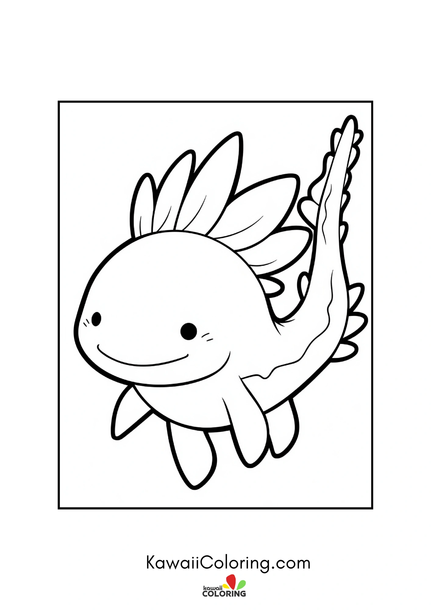 Kawaii axolotl with frilly gills and bubbles
