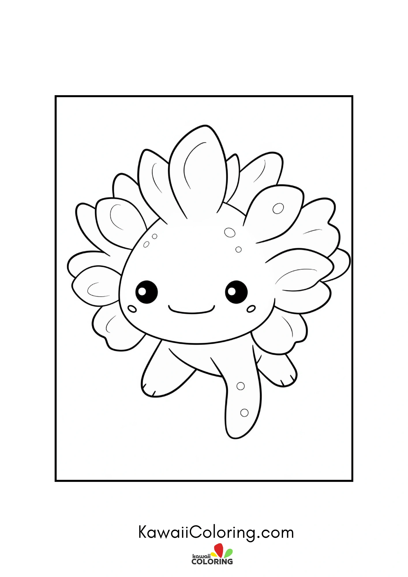 Happy axolotl floating in a pond scene