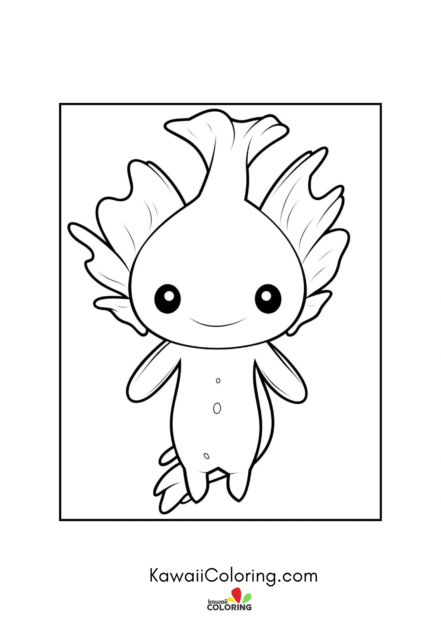 Kawaii axolotl with frilly gills and bubbles
