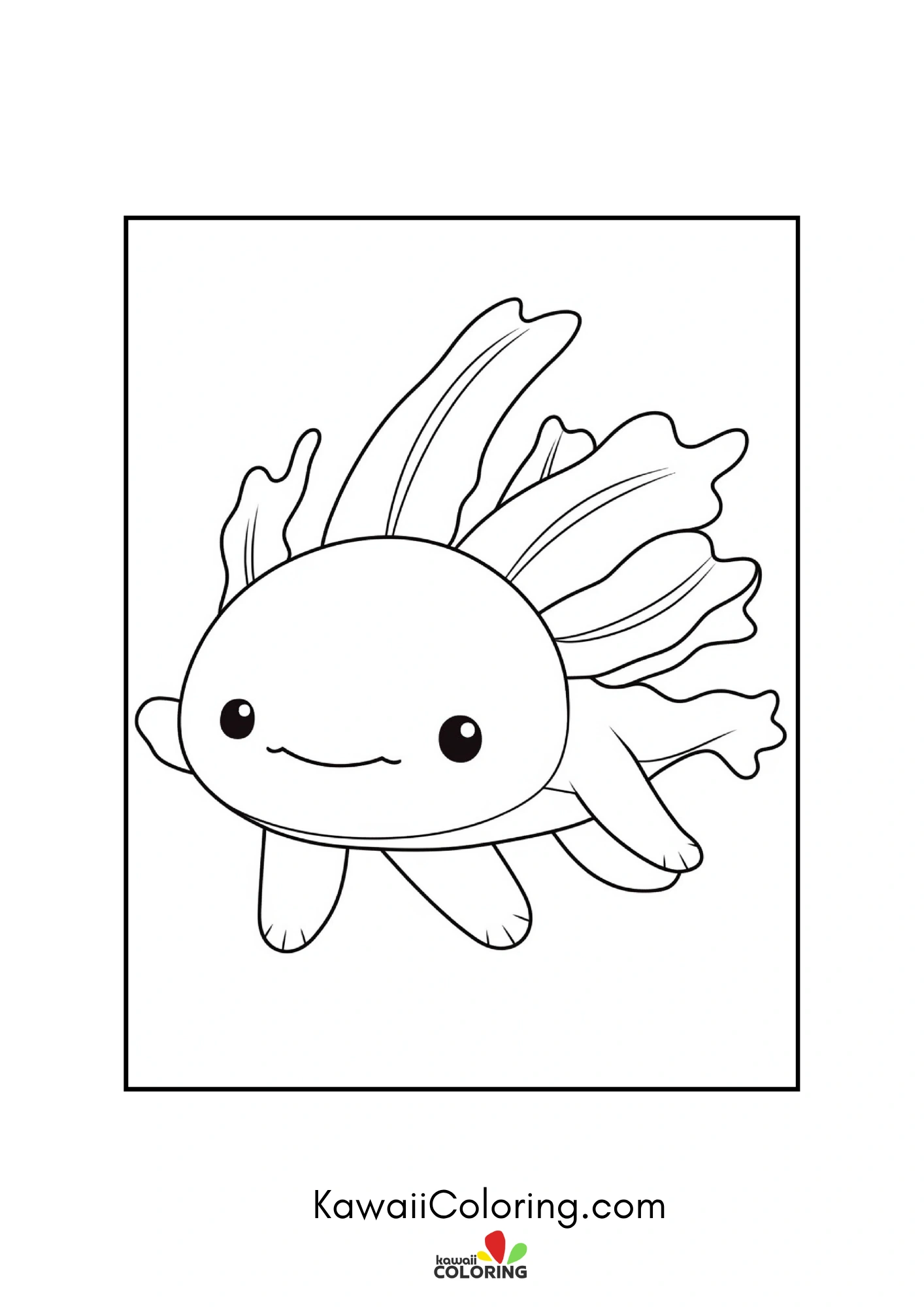Smiling axolotl underwater with bubbles