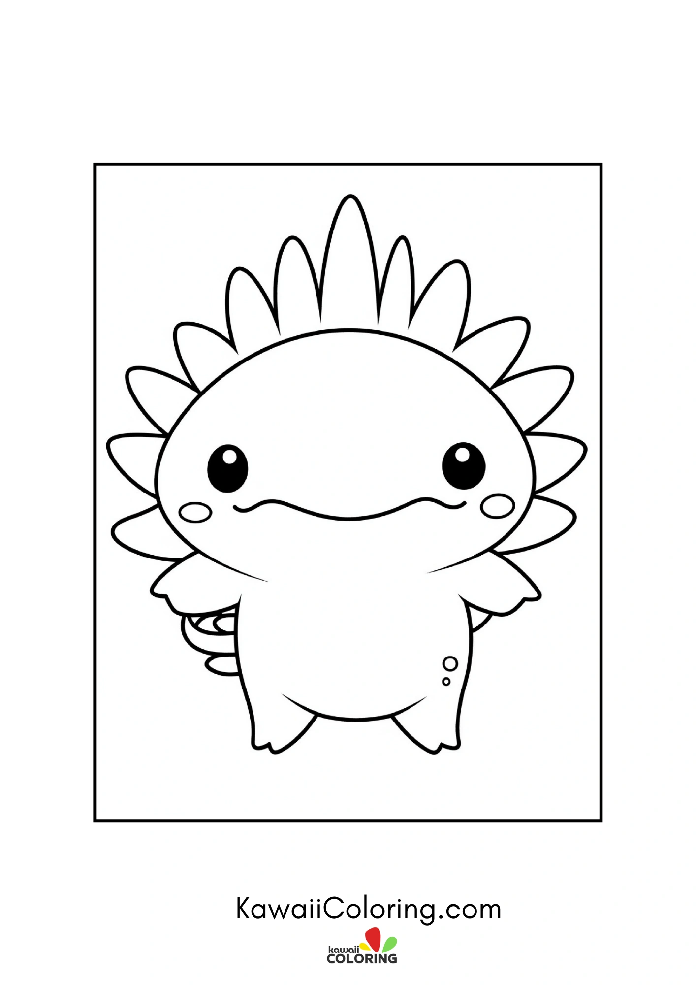 Kawaii axolotl with frilly gills and bubbles
