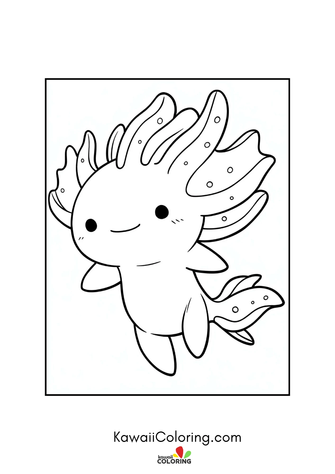Smiling axolotl underwater with bubbles
