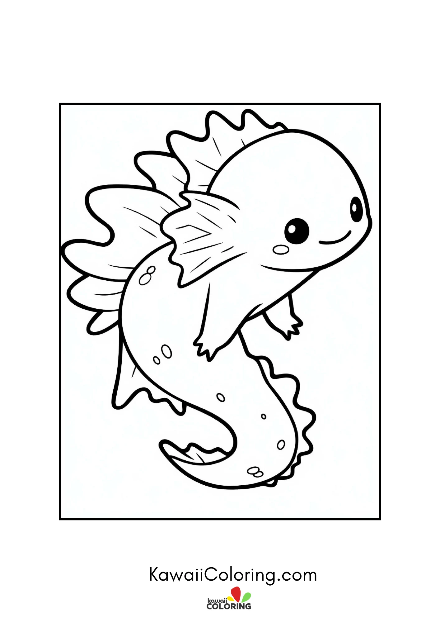Kawaii axolotl with frilly gills and bubbles