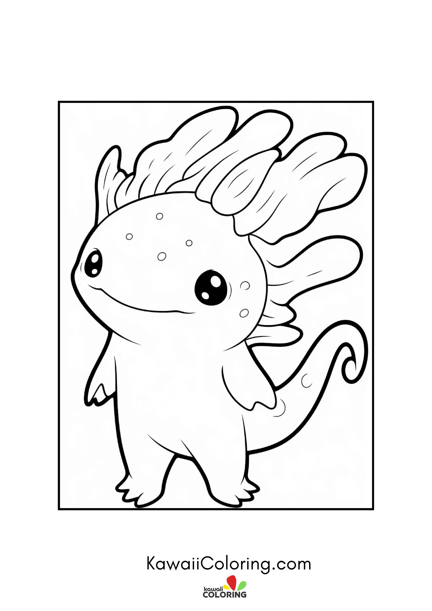Smiling axolotl underwater with bubbles