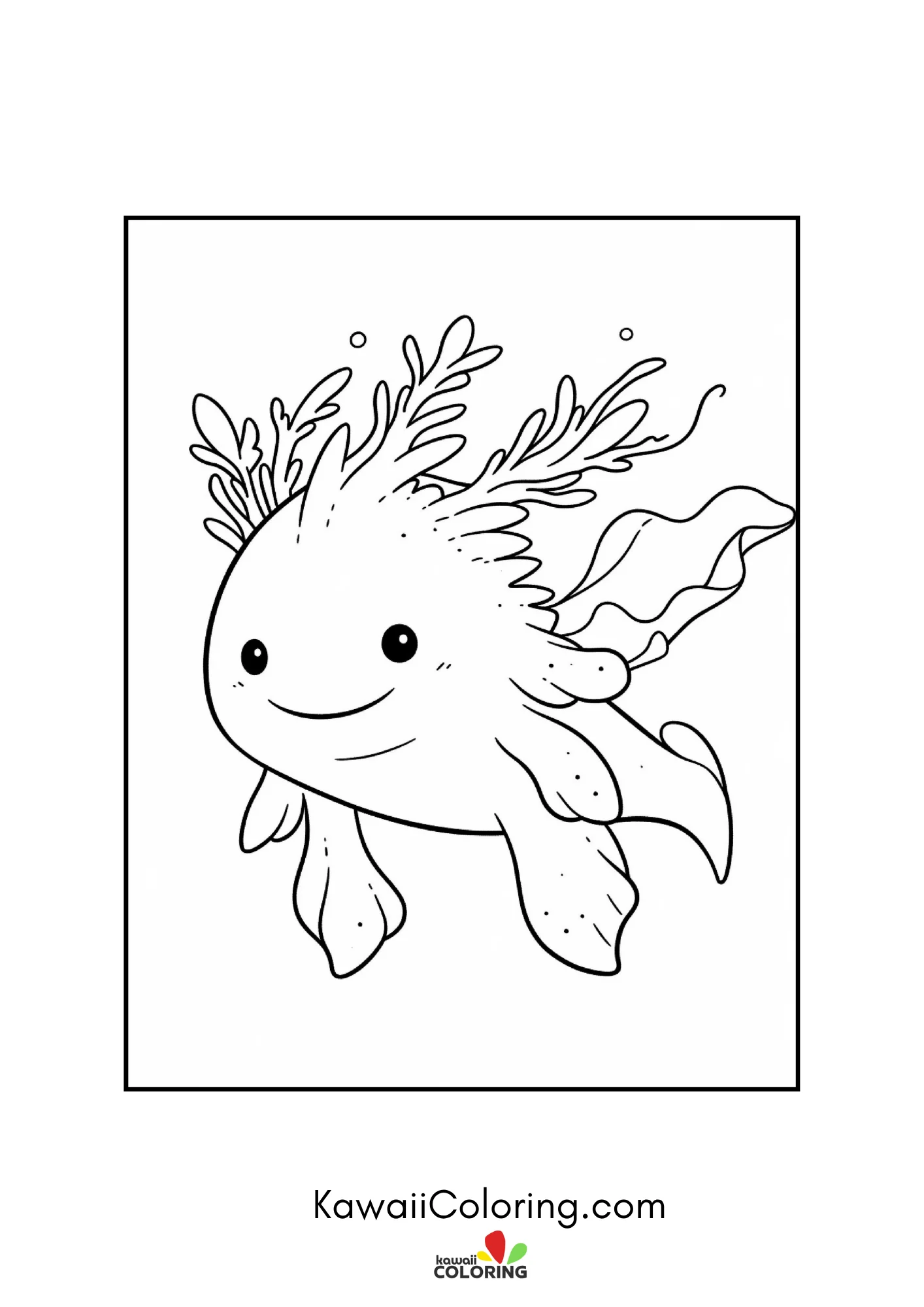 Cute axolotl surrounded by aquatic plants