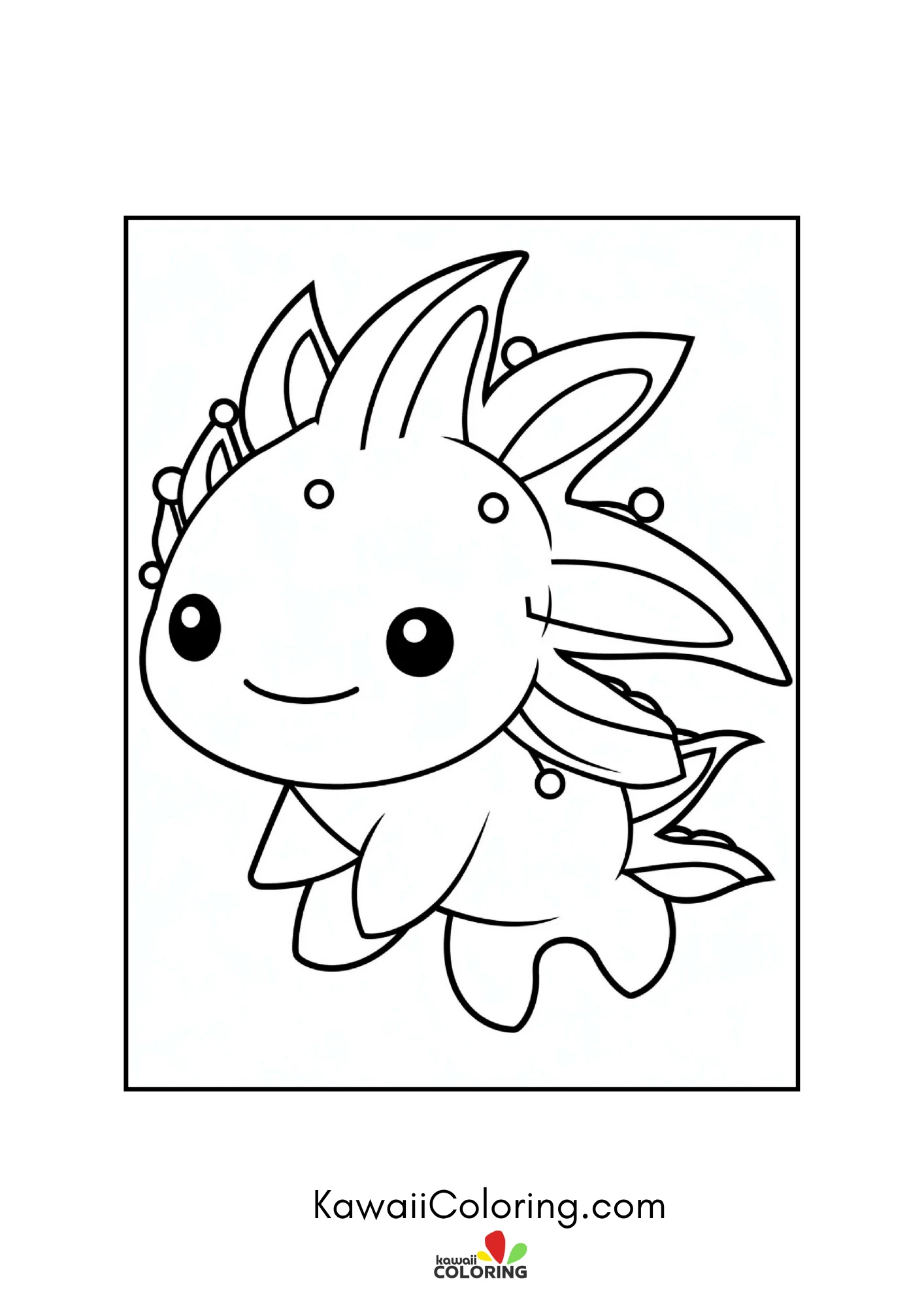 Smiling axolotl underwater with bubbles
