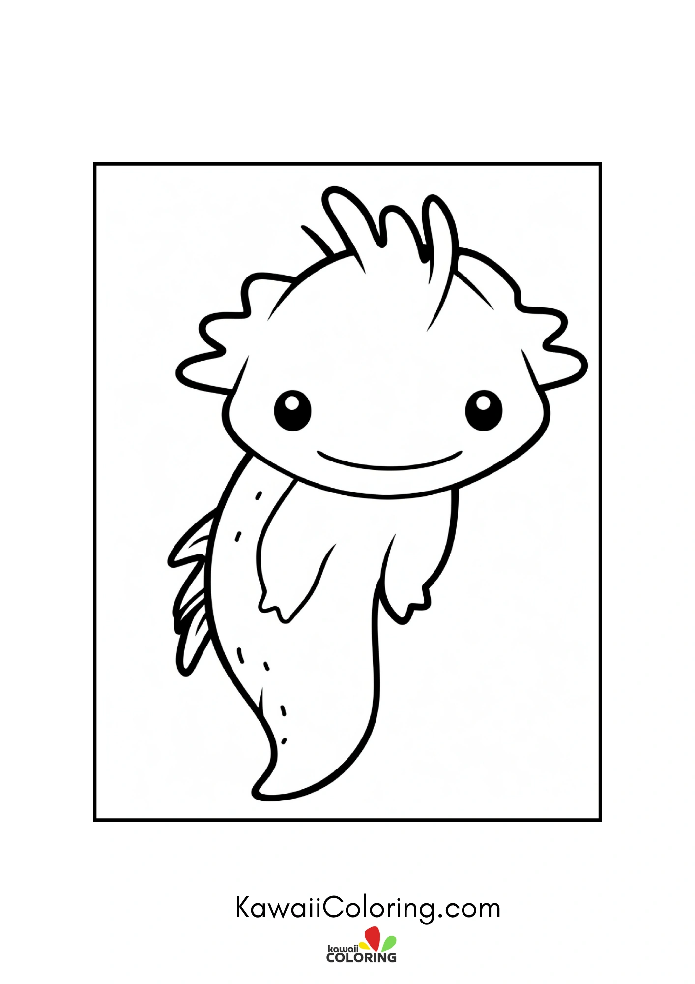 Kawaii axolotl with frilly gills and bubbles