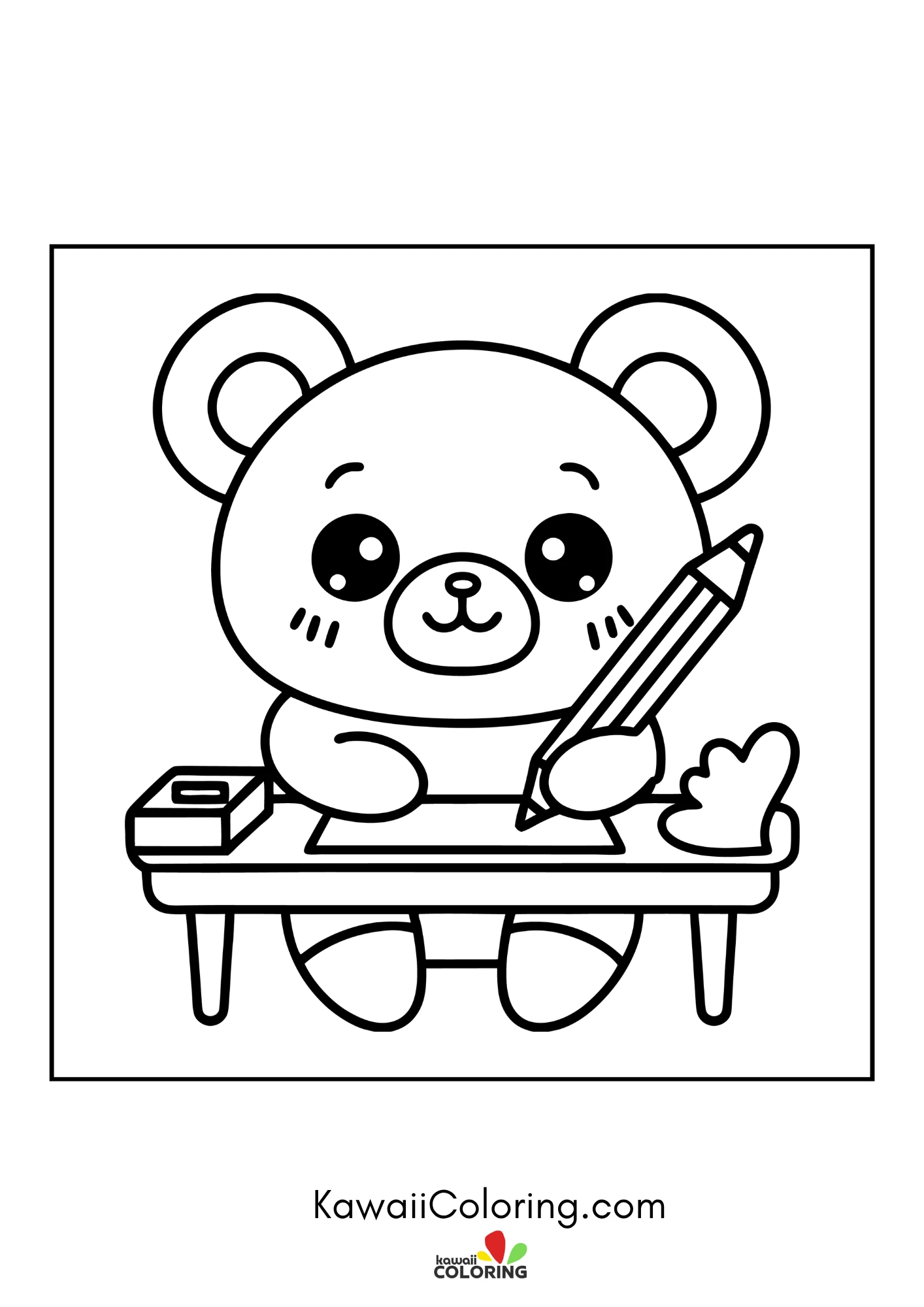 Cute bear sitting with hearts and flowers