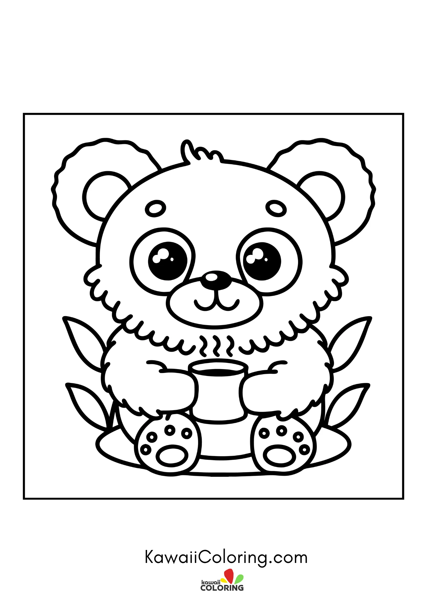 Kawaii bear in a playful forest scene