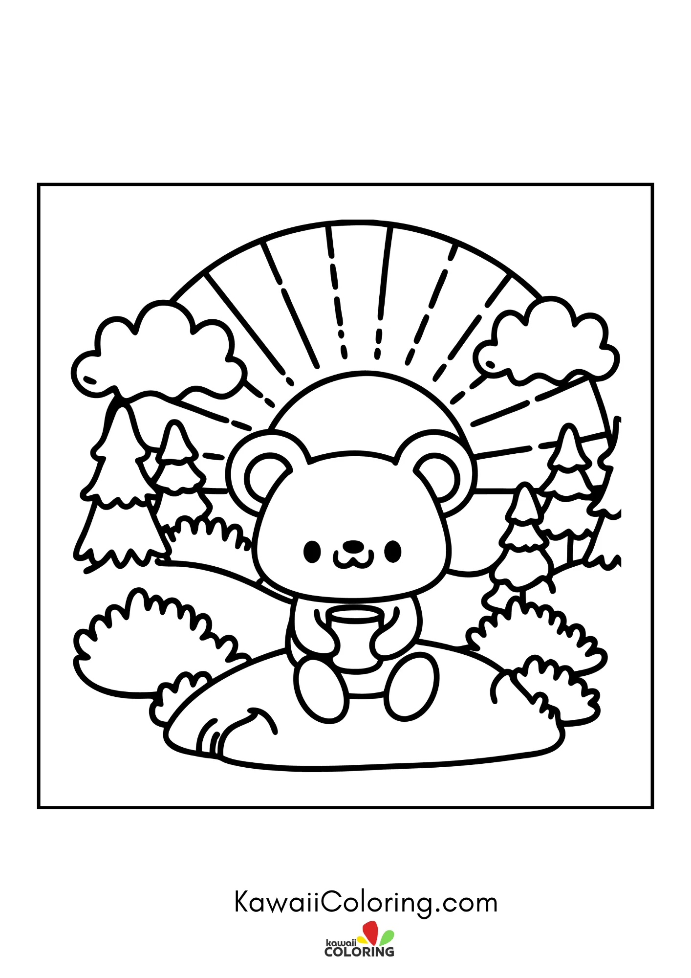 Baby bear with stars and simple flowers