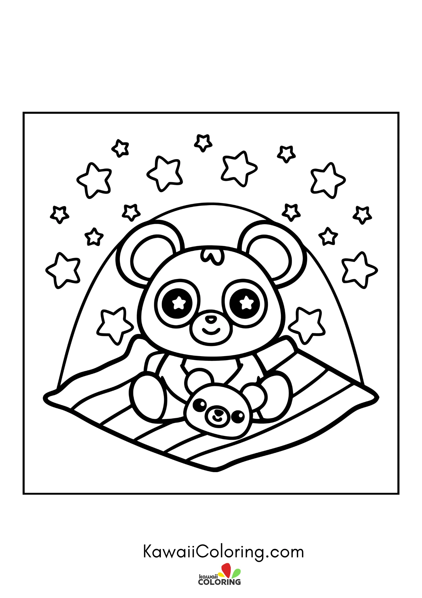 Baby bear with stars and simple flowers