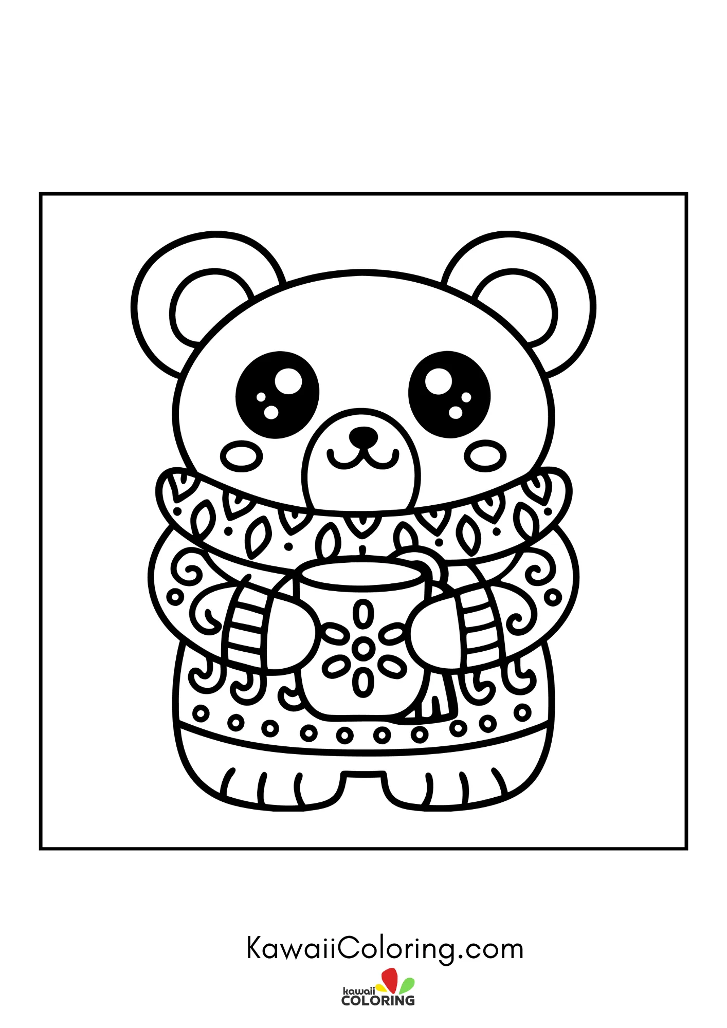 Cute bear sitting with hearts and flowers