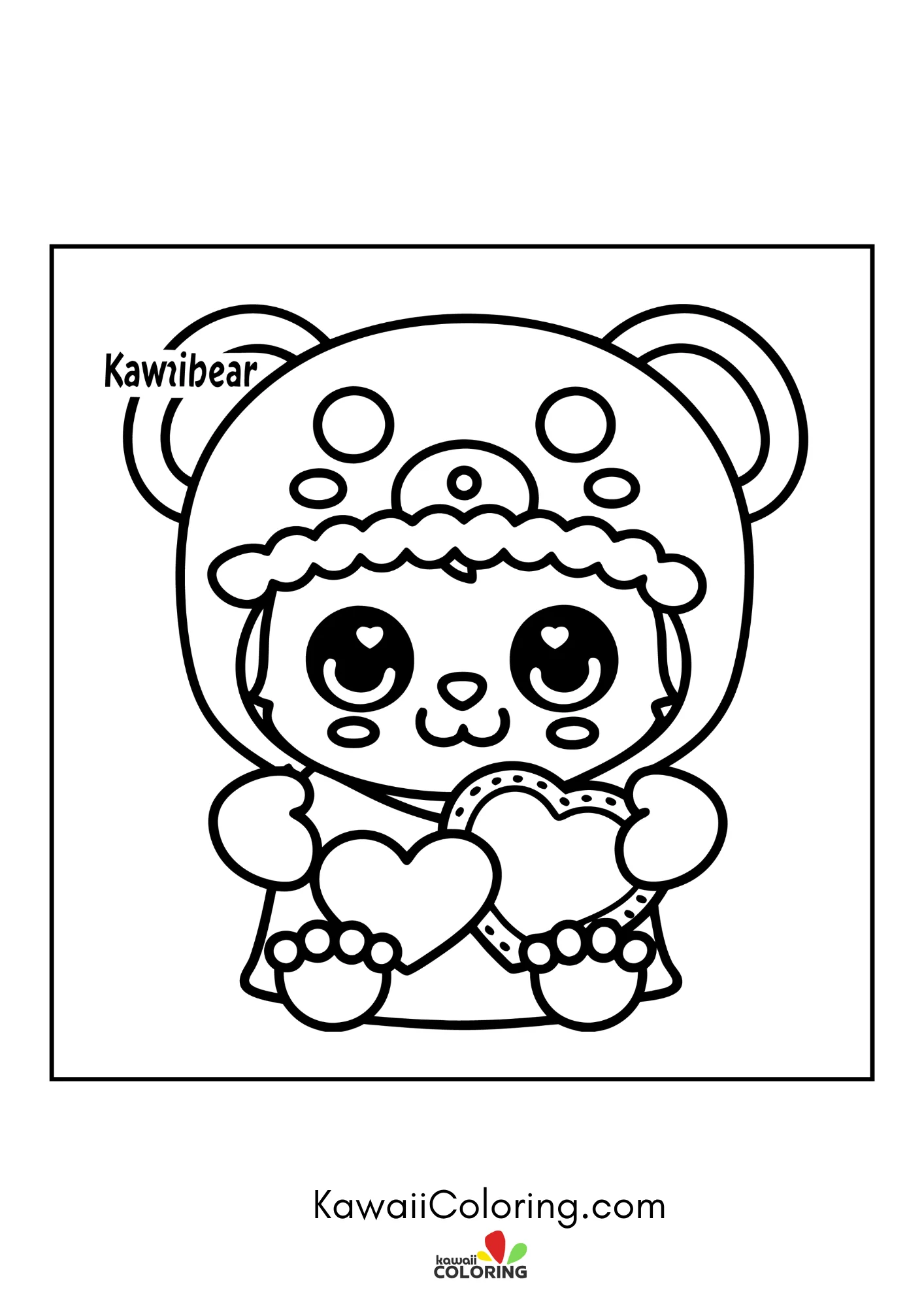 Kawaii bear in a playful forest scene