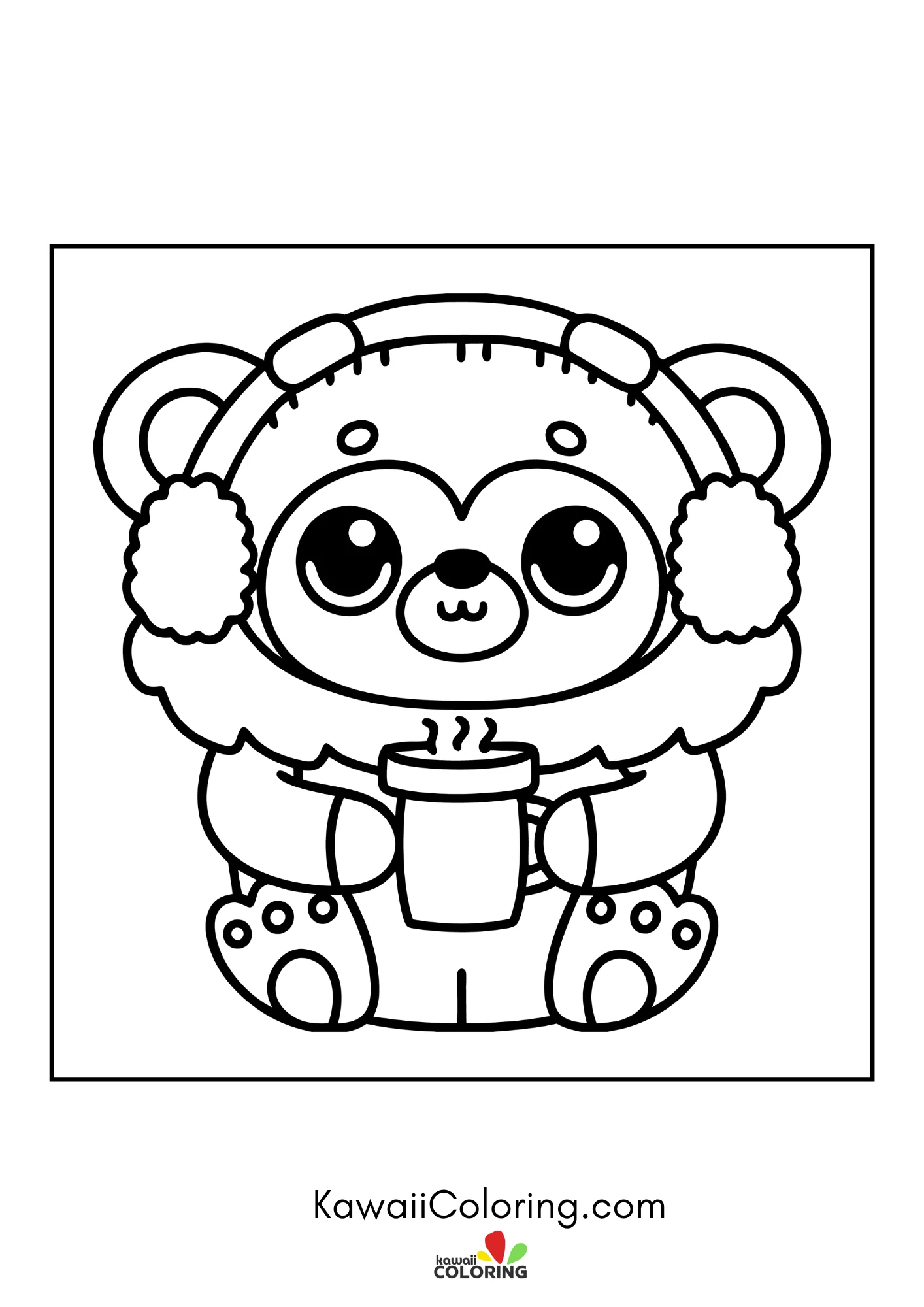 Cute bear sitting with hearts and flowers
